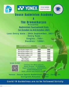 BADMINTON TOURNAMENT 1-3Oct. Gurugram