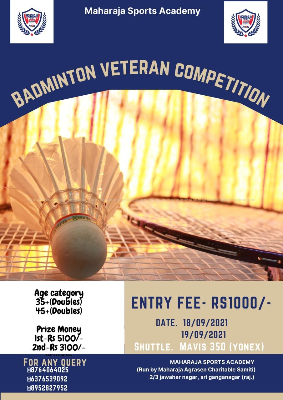 BADMINTON VETERAN COMPETITION-SRI GANGANAGAR