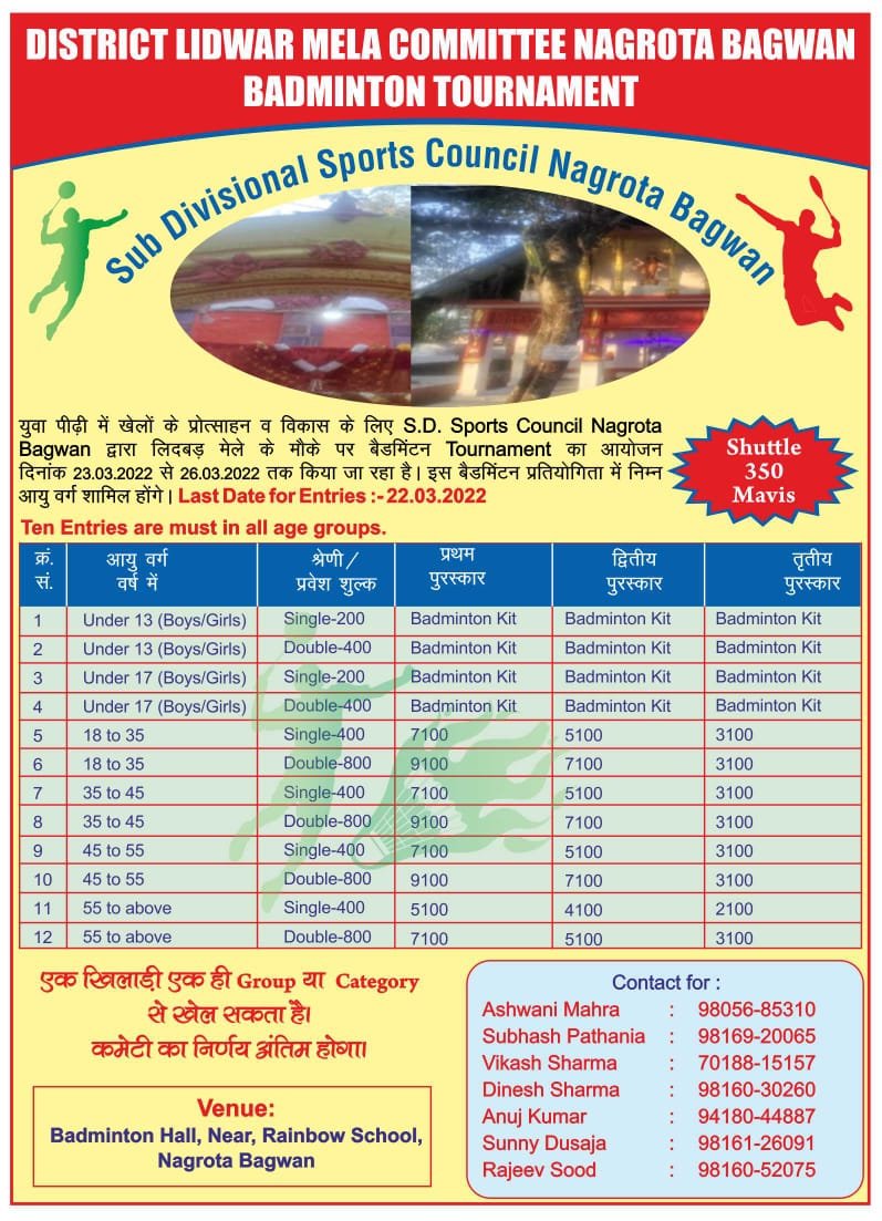Nagrota Bagwan Badminton Tournament