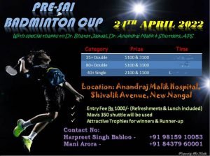 Pre-SAI BADMINTON CUP, New Nangal