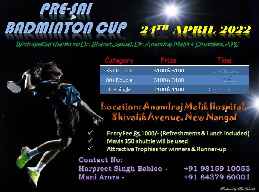 Pre-SAI BADMINTON CUP, New Nangal