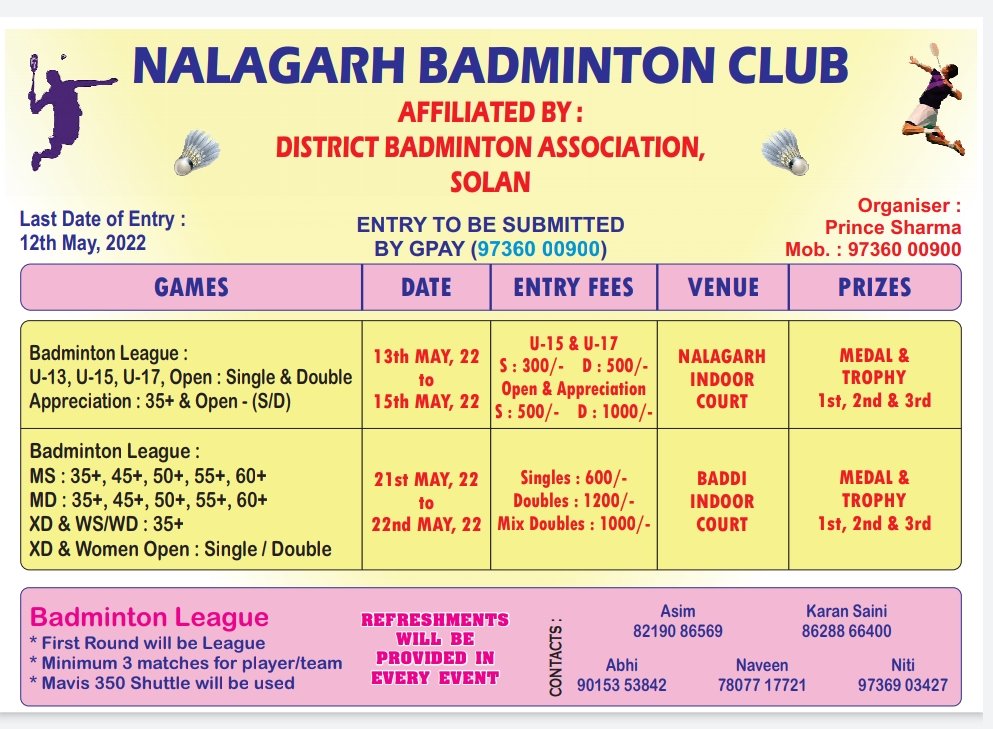 NALAGARH BADMINTON LEAGUE -NALAGARH