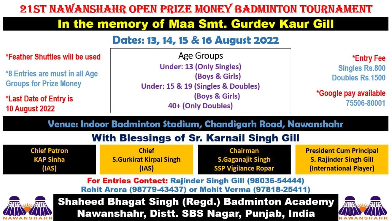 21st Nawanshahr Open Badminton Tournament