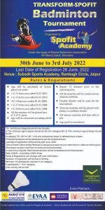 TRANSFORM-SPOFIT BADMINTON TOURNAMENT - JAIPUR
