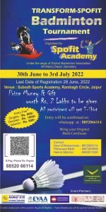 TRANSFORM-SPOFIT BADMINTON TOURNAMENT - JAIPUR
