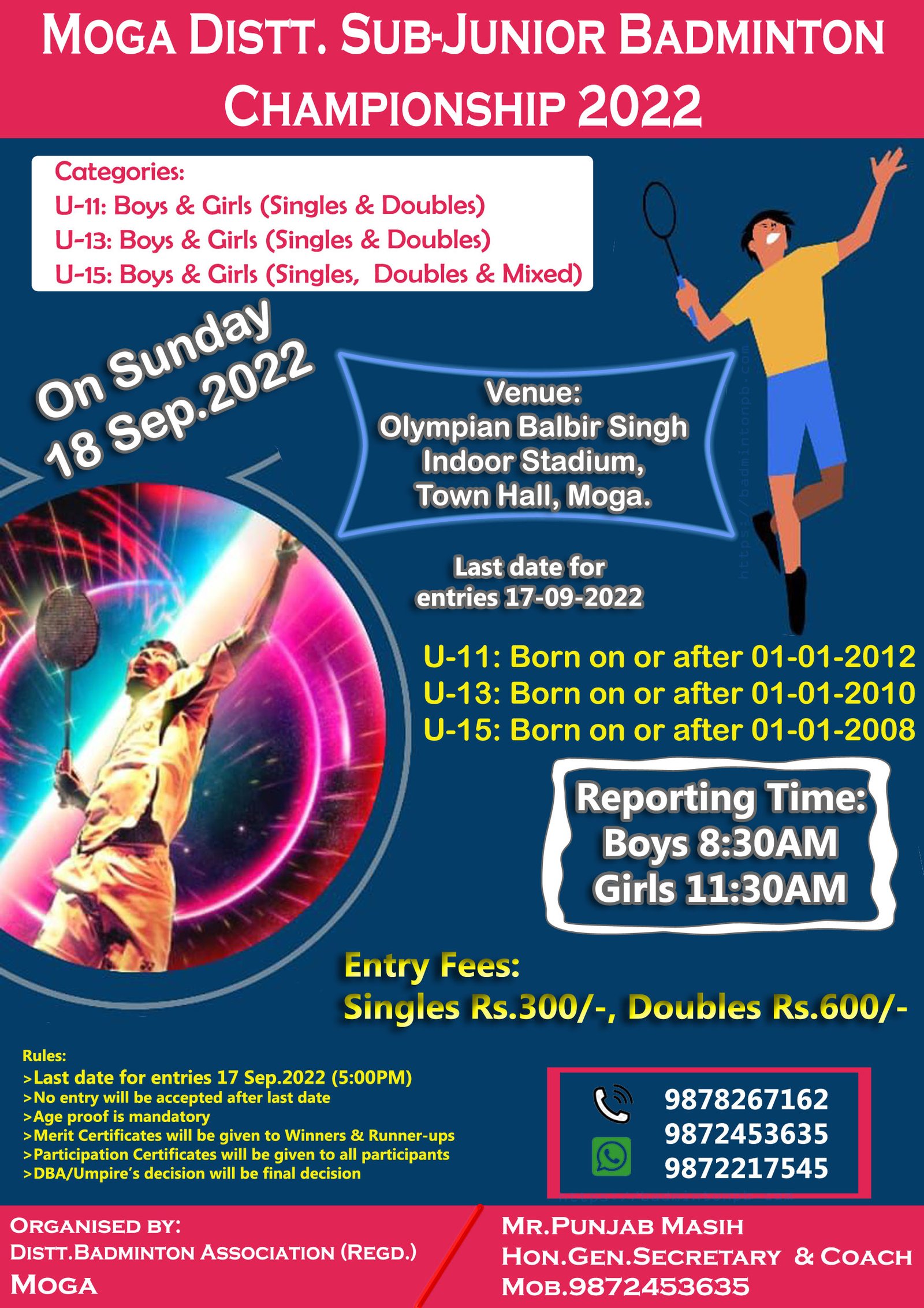 Moga Distt.Sub Junior Badminton Championship 2022