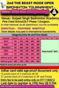 2nd Beast Mode Open Badminton Tournament