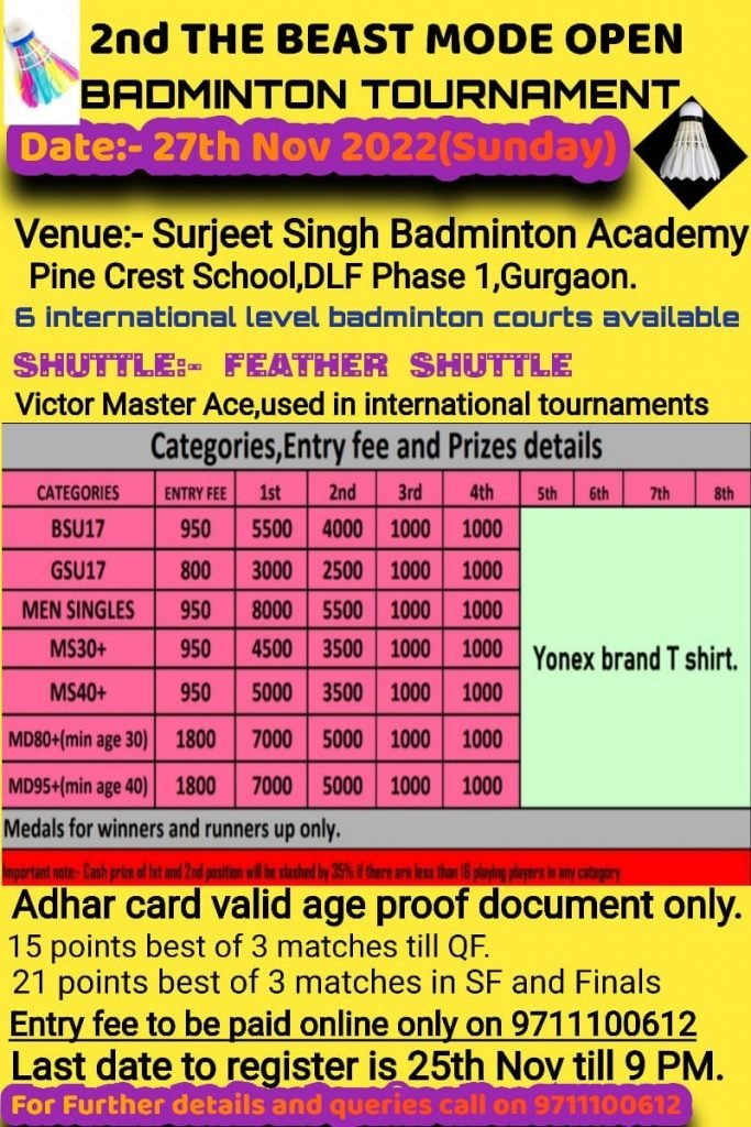 2nd Beast Mode Open Badminton Tournament