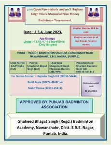 23rd Open Nawanshahr Badminton Tournament