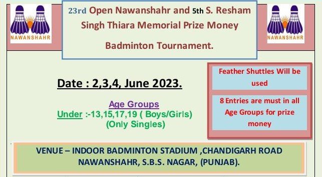 23rd Open Nawanshahr Badminton Tournament-TN 2-4 June 2023