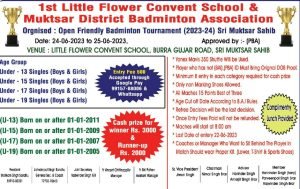 Open Friendly Badminton Tournament - Sri Muktsar Sahib