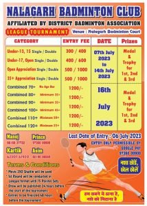 NALAGARH BADMINTON LEAGUE TOURNAMENT 07-14 JULY 2023