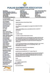 Punjab Senior State and Inter Distt. Badminton Championship 2