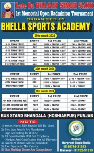 1st Late Dr.Bhagat Singh Saini Mem Open Badminton Tournament