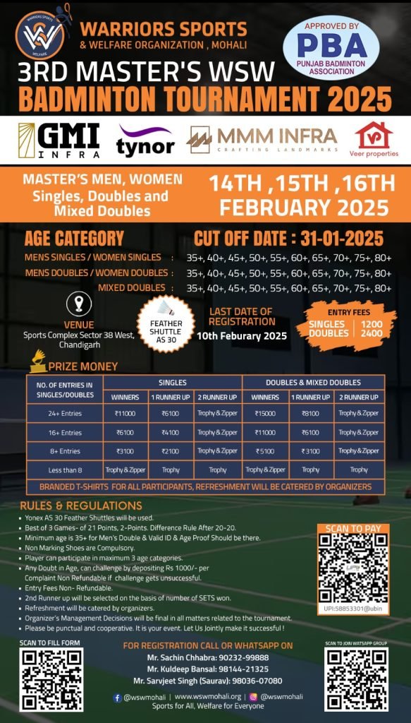 3rd Masters WSW Badminton Tournament 2025